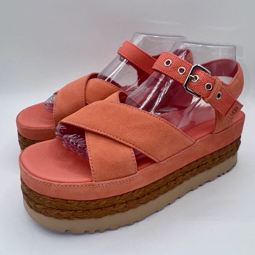 Ugg Aubrey Platform Sandals Women's Size 9 Coral Orange Espadrille